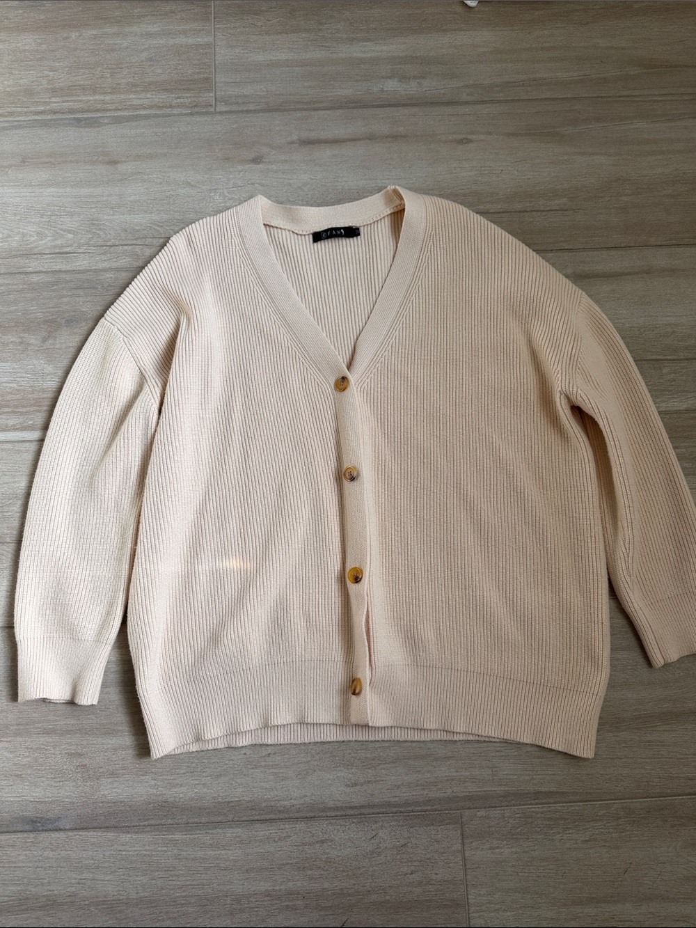 Light Cream Ribbed V-Neck Button Cardigan